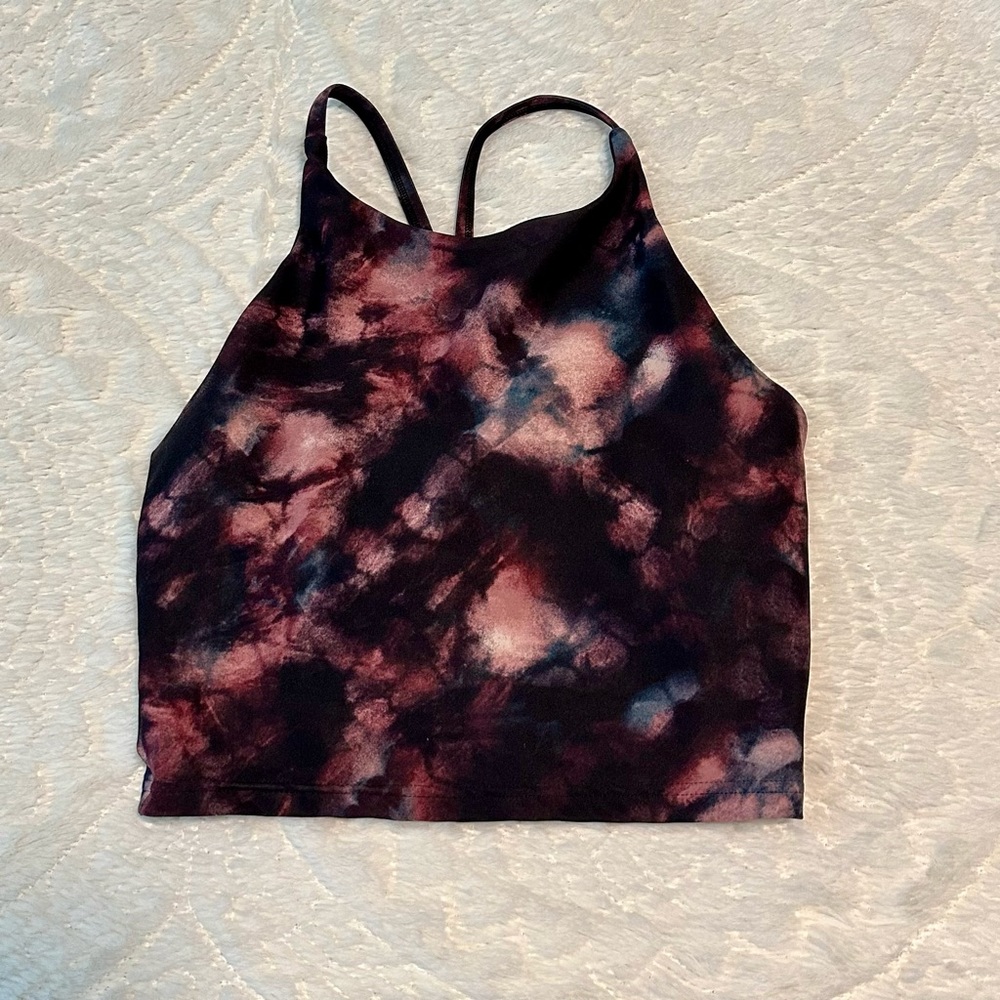 Old Navy active powersoft dark pink & black marble racerback crop top small